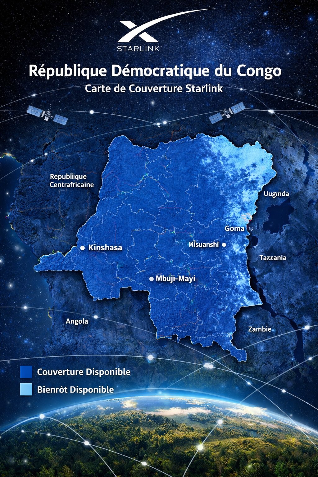 Carte de couverture Starlink RDC