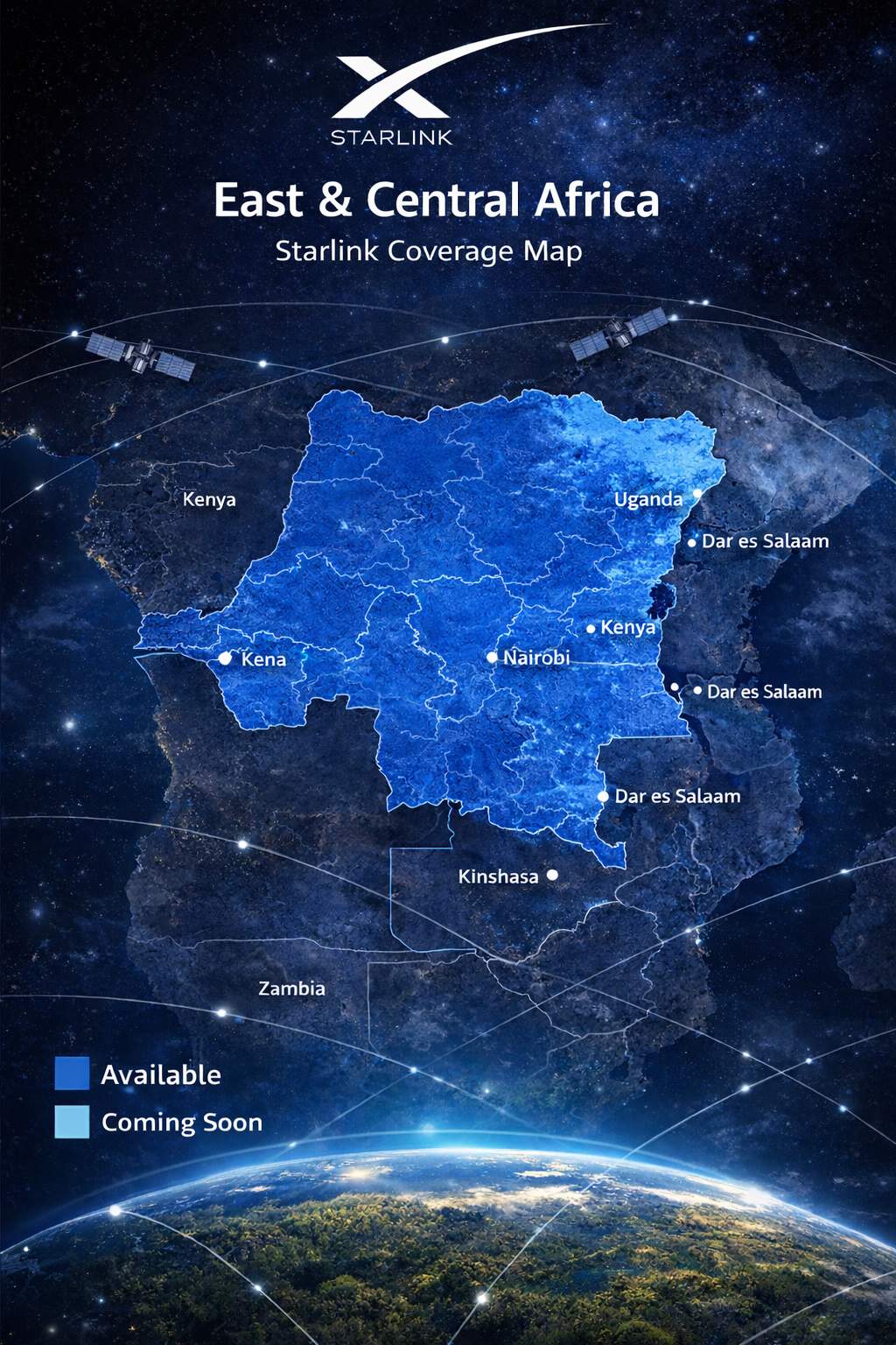 Starlink Coverage Map Africa Kenya Uganda Tanzania Rwanda DRC
