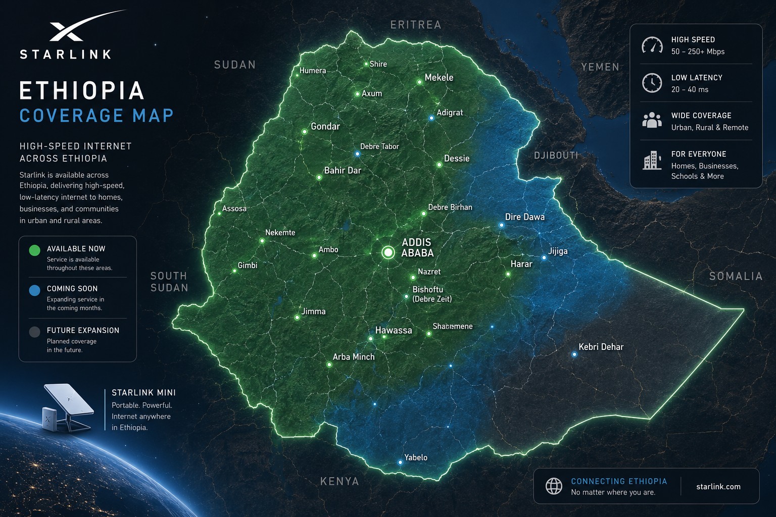 Starlink Coverage Map Ethiopia